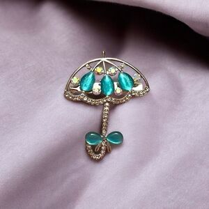 Blue Moon Glow Stone Aurora Borealis Rhinestone Silver Tone Unbrella…